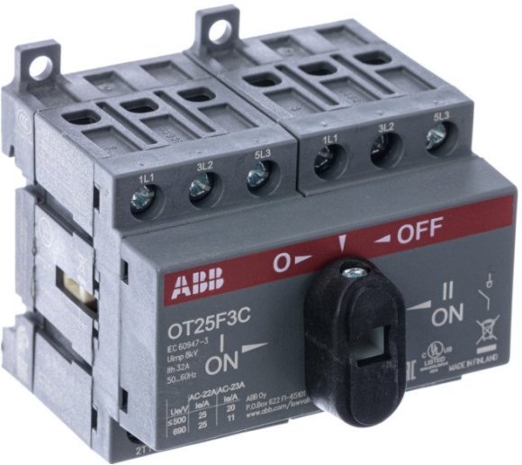 Реверсивный рубильник OT25F3С до 25А 3х-полюсный для установки на DIN-рейку или монтажную плату (с резерв. ручкой), 1SCA104863R1001 в Санкт-Петербурге Реверсивный рубильник OT25F3С до 25А 3х-полюсный для установки на DIN-рейку или монтажную плату (с резерв. ручкой), 1SCA104863R1001 в Санкт-Петербурге