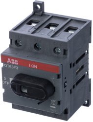 Рубильник OT63F3 до 63А 3х-полюсный для установки на DIN-рейку или монтажную плату (с резерв. ручкой), 1SCA105332R1001