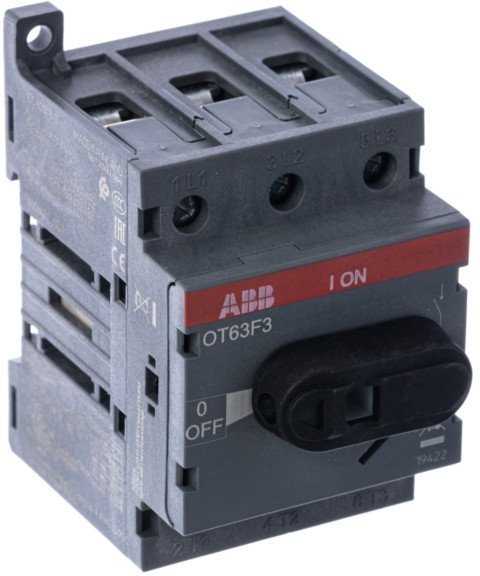 Рубильник OT63F3 до 63А 3х-полюсный для установки на DIN-рейку или монтажную плату (с резерв. ручкой), 1SCA105332R1001 в Санкт-Петербурге Рубильник OT63F3 до 63А 3х-полюсный для установки на DIN-рейку или монтажную плату (с резерв. ручкой), 1SCA105332R1001 в Санкт-Петербурге